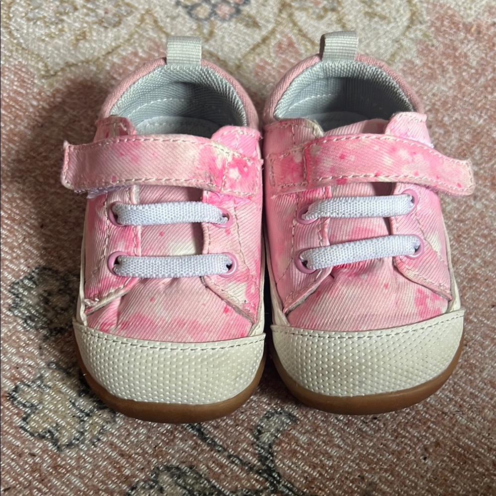 See Kai Run Pink and White Sneakers with Velcro Strap